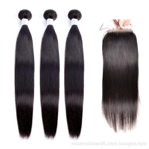 10A Grade Cuticle Aligned Raw Virgin Hair Vendors Human Hair Bundles With Closure